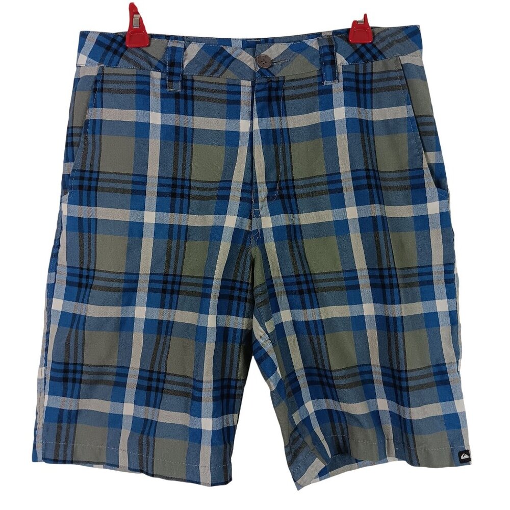 Quiksilver Mens Plaid Shorts Size 34 Blue & Green Preppy Skater Casual